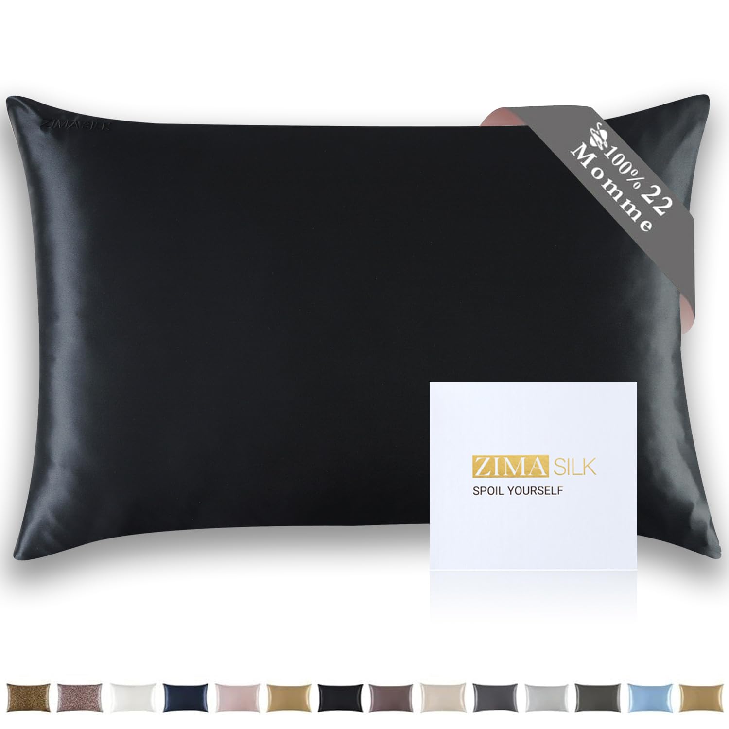 ZIMASILK 100% Pure 22 Momme Mulberry Silk Pillowcase for Hair and Skin, Upgraded Silk Durable, Soft & Smooth, Both Sides Premium Grade 6A Silk, 1pc (Standard Size 50x75 cm, Black)