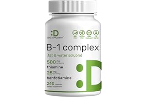 DEAL SUPPLEMENT Vitamin B1 500mg with Benfotiamine, 240 Capsules – 2 in 1 Enhanced Formula – Fat & Water Soluble Thiamine B1 Supplement – Third Party Tested, Non-GMO, No Gluten