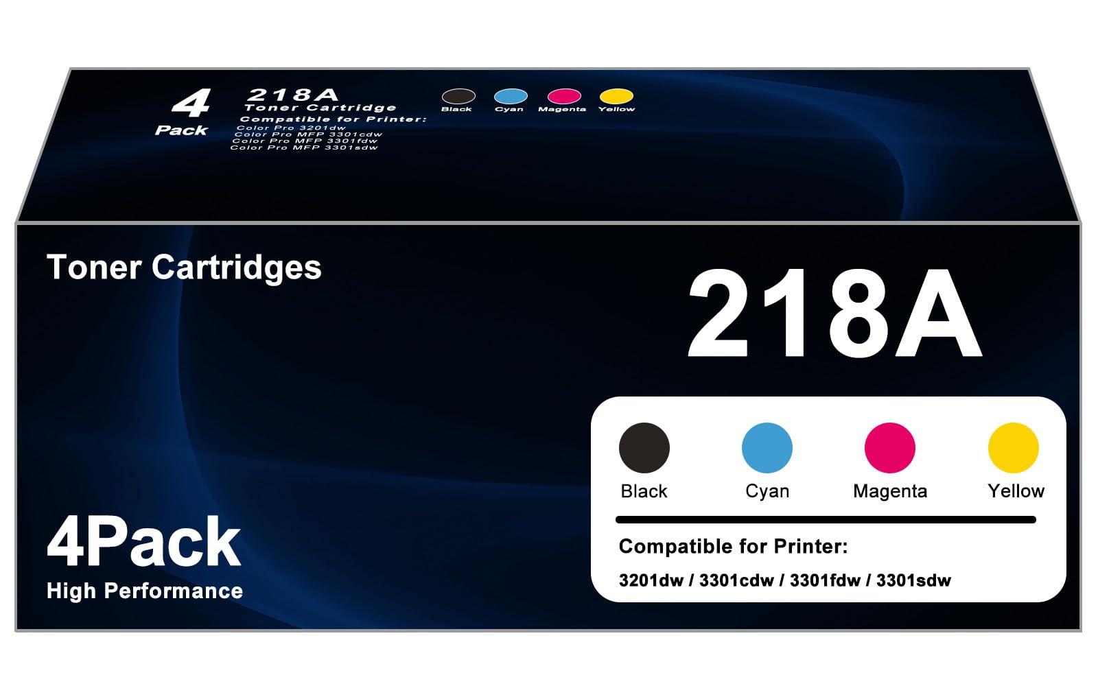Photo 1 of 218A Toner Cartridges Replacement Compatible for HP 218 A HP218A 218X Toner (with Chip) W2180A W2180X Works for Color Pro 3201dw MFP 3301cdw 3301fdw 3301sdw Printer 4Pack black cyan yellow magenta