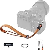 PGYTECH Camera Wrist Strap Slim Vintage Style, Adjustable Quick Release Anti-Drop Leather Hand Strap Holds 55.1lb for Fujifilm/Sony/Canon Camera/Smartphone, Retro Camera Strap, Caramel Brown