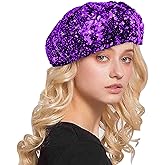 AIBEARTY Women Girls Sparkly Sequin Beret Hat Fashion Fun Stretch Beanie Cap Headwear for Festival Party Club Halloween