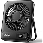 WHATOOK Small Desk Fan Personal Fans: 5000mah 25 Hours Battery Office Quiet Mini Desktop Fan Portable Rechargeable Travel Essentials (Black, 2000 mAh)