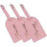 Luggage Tags Labels Leather for Travel Suitcase 3 Pack (Pink)