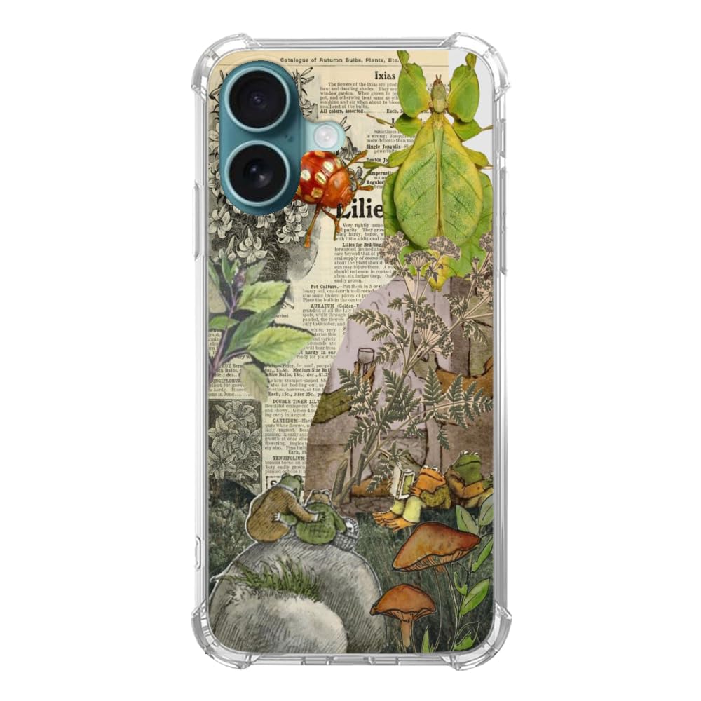 Photo 1 of Vusbvelnot Vintage Toad and Frog Aesthetic Case Compatible with iPhone 16, Cottagecore Nature Plants Case for iPhone 16, Cool TPU Bumper Phone Case Cover