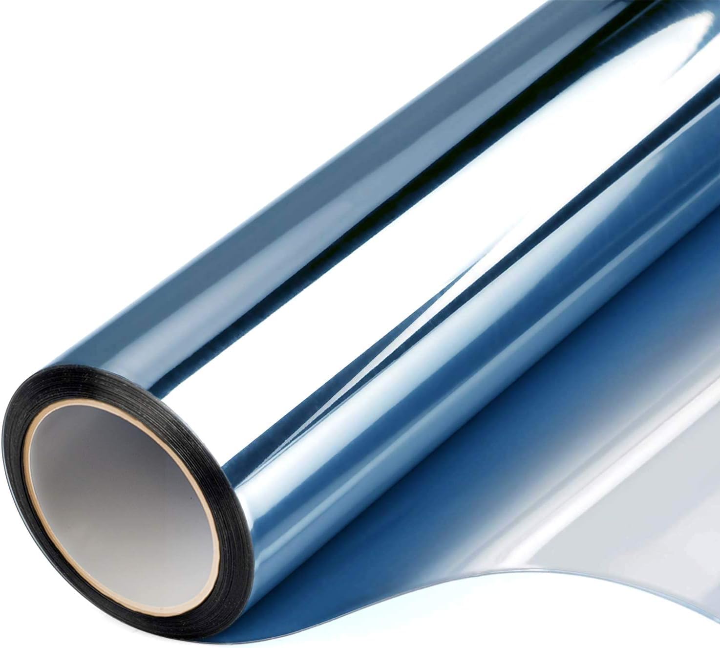 FILMGOO Window Film One Way Mirror Film Daytime Privacy Static Non-Adhesive Decorative Heat Control Anti UV Window Tint for Home and Office (Blue Silver, 60 * 400CM)