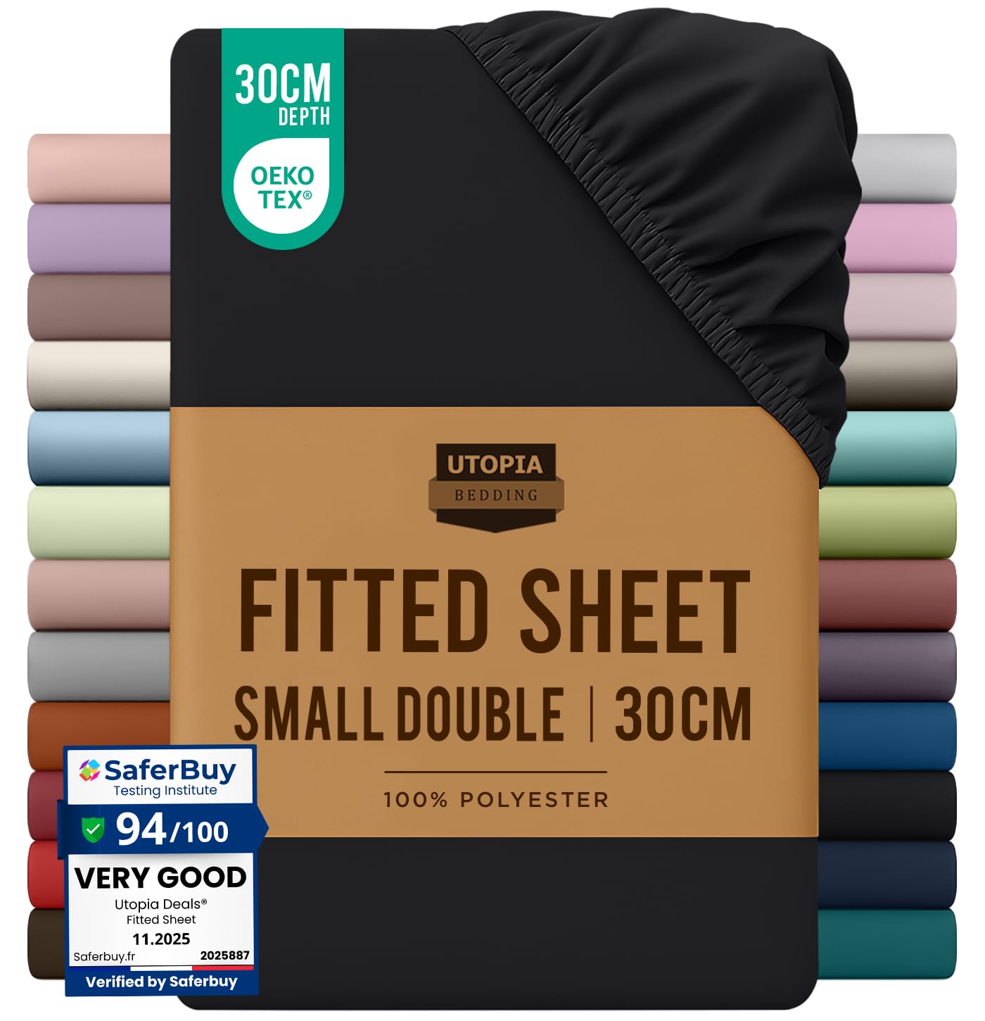 Utopia Bedding Fitted Sheet Small Double / 4ft, Black - Deep Pocket 12 inch (30 cm) - OEKO-TEX Certified - Soft Brushed Polyester Microfibre Fabric - Shrinkage and Fade Resistant - Bottom Sheet — image 1