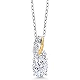 Gem Stone King 2 Tone 10K Yellow Gold and 925 Sterling Silver Pendant Lab Grown Diamond Set with Pendant Near Colorless (GH) Oval 1.59cttw Moissanite