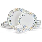 Mikasa Quinn Lightweight Bone China 12 Piece Dinnerware Plate Bowl Set, Service for 4