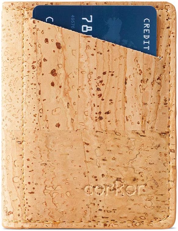 Corkor Slim Wallet for Men RFID Safe, Vegan Non Leather, Bi-fold Cards Cash, Light Brown Color - No Coin Pocket, S, Minimalist