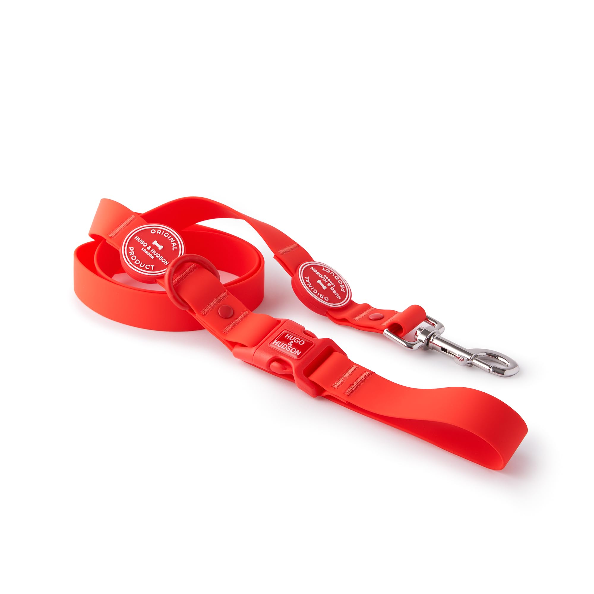 HUGO & HUDSON Waterproof Dog Lead, Anti Odor Easy to Clean Padded Handle Pet Leash, Red, 120 x 2.5cm