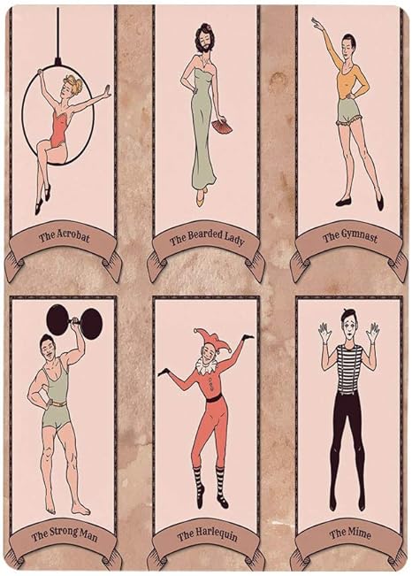 Amazon 壁紙 絵画風ポスター はがせるシール式 サーカスの装飾 ヴィンテージサーカスキャラクターアクロバットひげを生やした女性体操強者ハーレクインmime ピンクベージュ30x40cm シール 模様替え 剥がせる ヨーロッパ 風景 景色 海 お洒落 で 可愛い 大きい