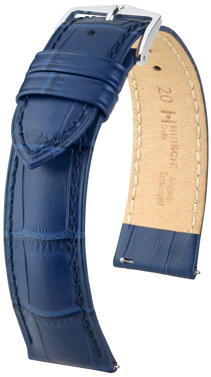 HIRSCH Watch bracelet Duke L - Italian calf leather - alligator embossing - for ladies & gentlemen - blue - 20 mm