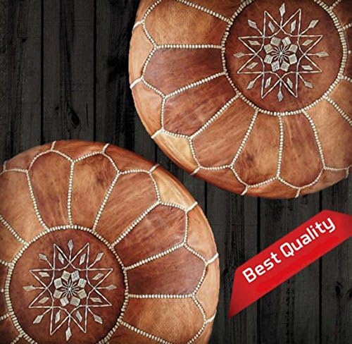ArtOuarzazate Set of 2 Amazing Moroccan Pouf Light Tan Color, Ottomans Poffes,Footstool poufs