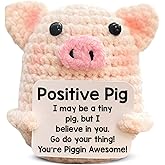 WEZADUK Funny Positive Crochet Pig Gifts for Women Friends, Pink Handmade Emotional Support Plush Pig Decor, Cute Mothers Day Birthday Gifts