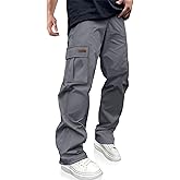 PLEPAN Men's Casual Cargo Pants Drawstring Hiking Workout Tactical Joggers Sweatpants for Men with Pockets