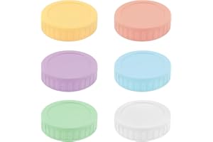 Qancekoo 6 PCS Colored Plastic Mason Jar Lids with Gaskets 70mm Regular Mouth Food Storage Caps Reusable Jar Lids for Mason C