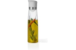 Starfrit Auto Flip Oil Dispenser Bottle 17oz (500ml), Gravity-Operated Dripless Spout, Glass Oil (Cruet) with Infusion Filter