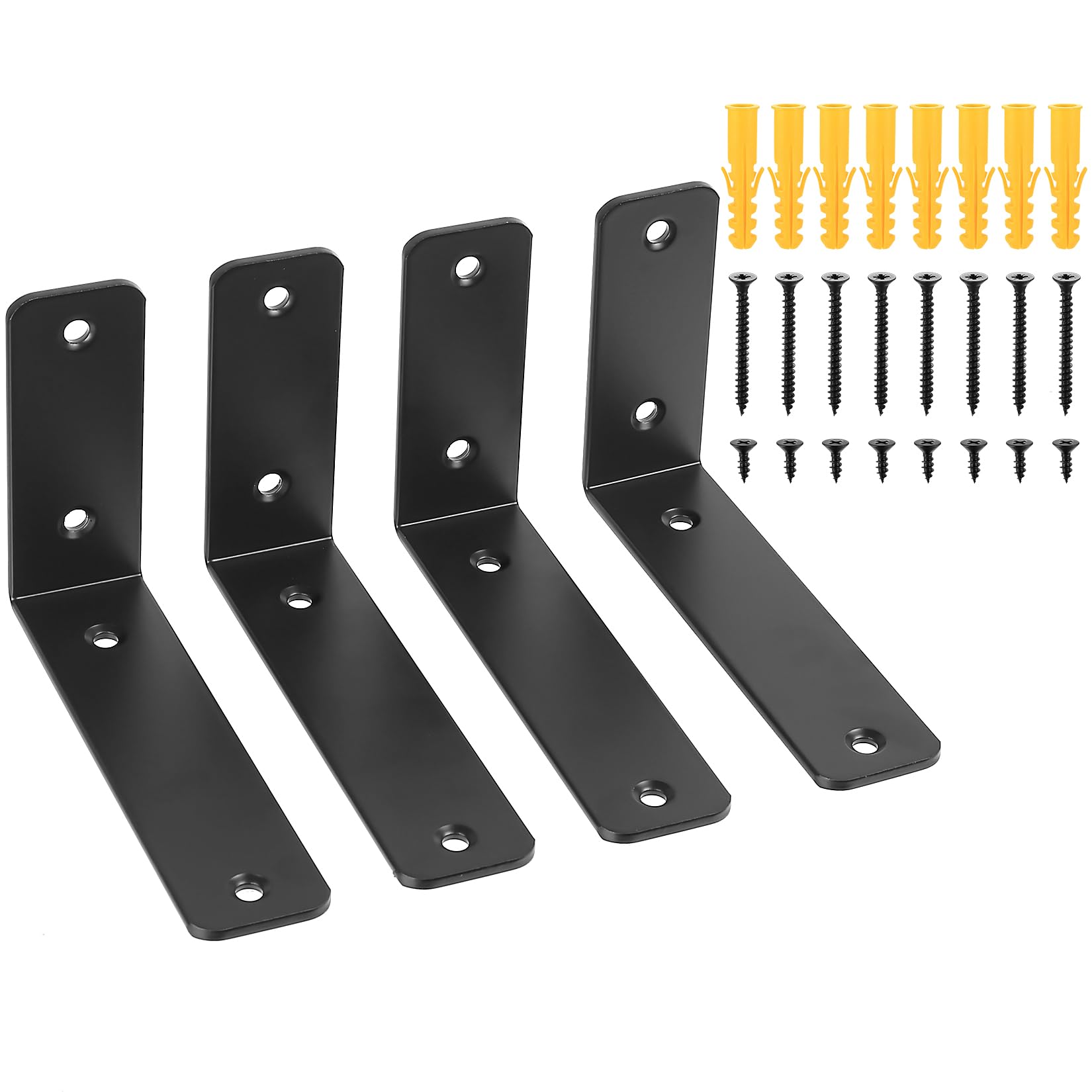 4 Pcs Black Shelf Brackets Heavy Duty, Wall Brackets for Shelves, Floating Shelf Bracket, Metal L Bracket for Shelves Support for Home Room Garage Office(6x4x1.5 inch)