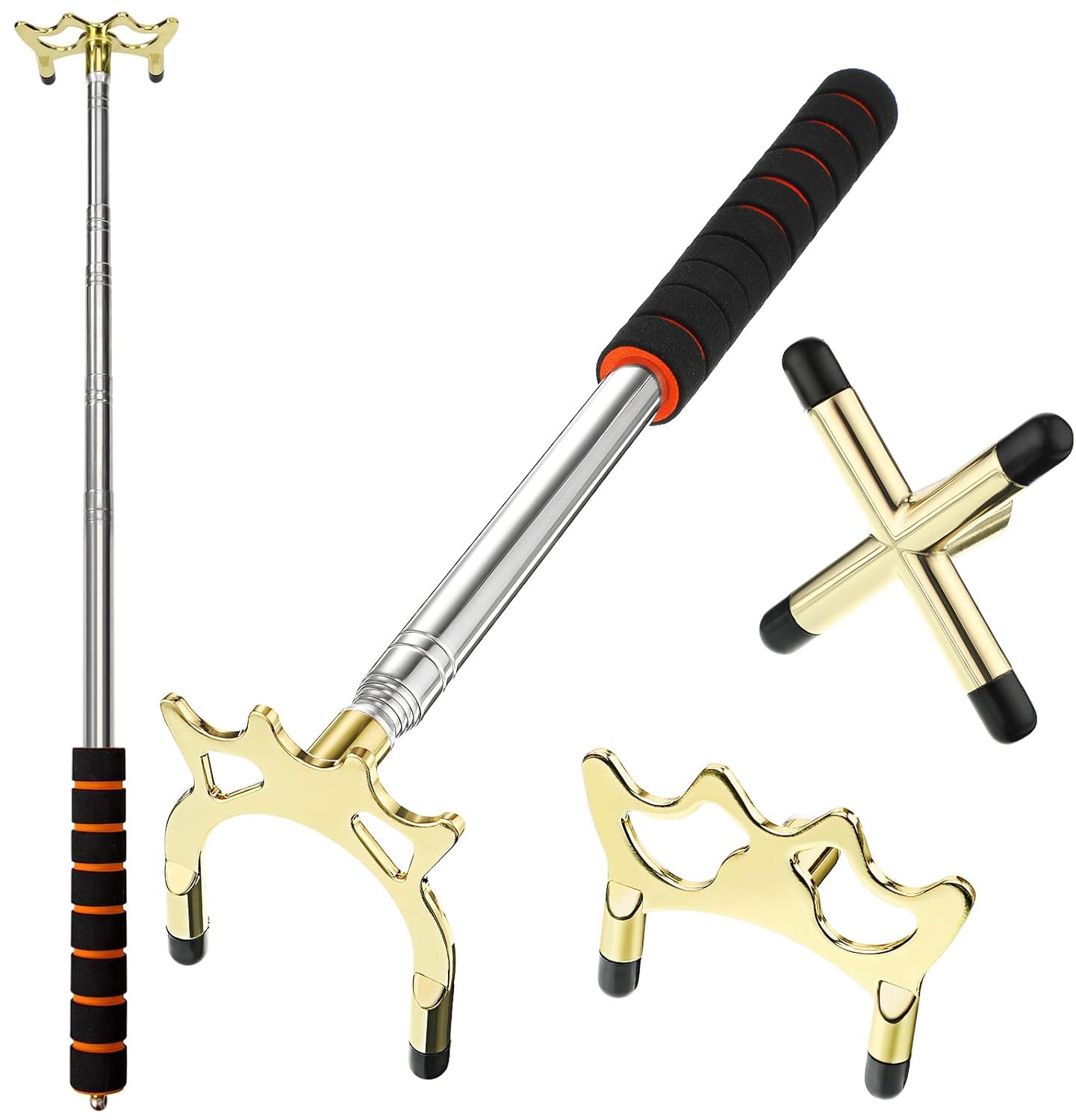 Sinsilvie Snooker Cue Stick Bridge with 3 Brass Bridge Head,Billiards Cue Stick Bridge,13~60 Inches,Red or Grey.Billiards Cue Bridge Accessories. (Black Red Handle)