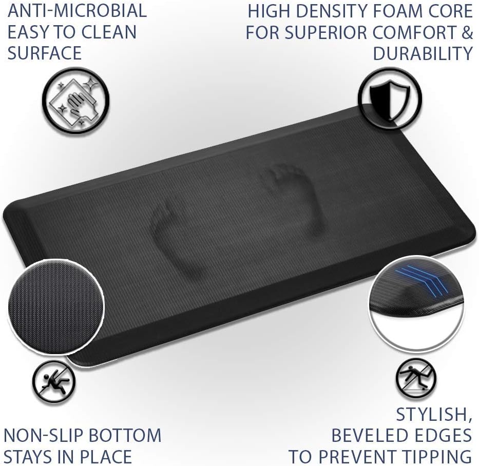 ComfiLife Anti Fatigue Floor Mat – 3/4 Inch Thick Perfect Kitchen Mat, Standing Desk Mat – Comfort at Home, Office, Garage – Durable – Stain Resistant – Non-Slip Bottom (20" x 32", Black): Kitchen & Dining