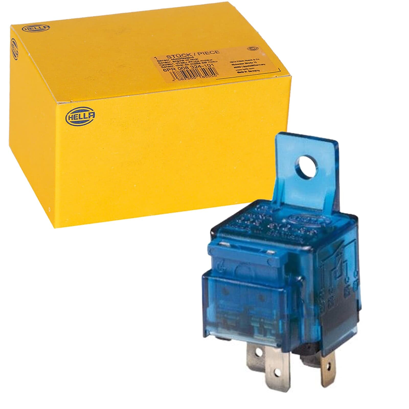 HELLA 4RA 003 530-042 Relay, main current - 12V - 4-pin connector - Wiring Diagramme: S10 - Plug: A - Normally Open Contact - Colour: Pale blue - with holder