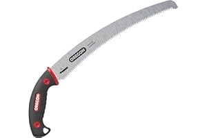 Oregon (600136) Curved Premium Japanese High-Carbon Steel Hand Saw, Rust Proof Forestry/Pruning/Cutting Tool, Curved Blade with Scabbard Safety Sheath,Red,13"