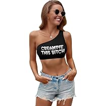 Creampie This Bitch Women's One Shoulder Sleeveless Crop Tops Sexy ...