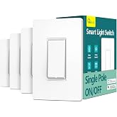 TREATLIFE Smart Light Switch Single Pole Works with Alexa, Google Home and SmartThings, 2.4GHz WiFi Timer Smart Switch, Neutral Wire Required, No Hub Required, FCC Listed, 4 Pack