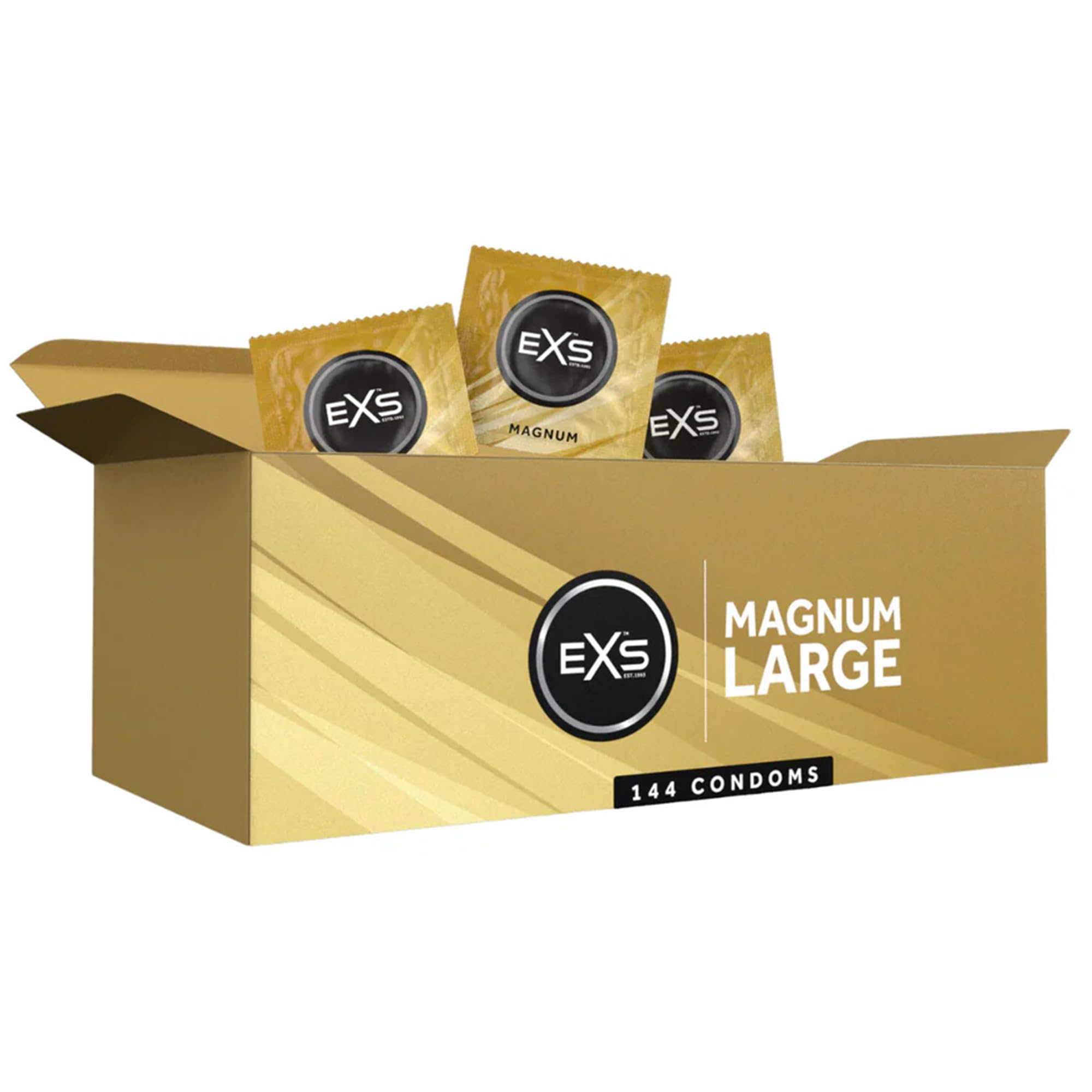 EXS Magnum Large Condoms (144 Pack) Premium Latex Large Condom for Men with Non-Spermicidal Lube, Straight-Walled with Teat, PETA-Approved, Vegan, 3 Year Life - CE Marked NHS Approved Male Condoms