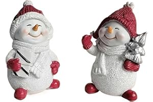 Resin Snowman Figurines - 1/2 Pcs Christmas Decorations, Small Xmas Ornament, Collection Holiday Figurine for Office Table Ki