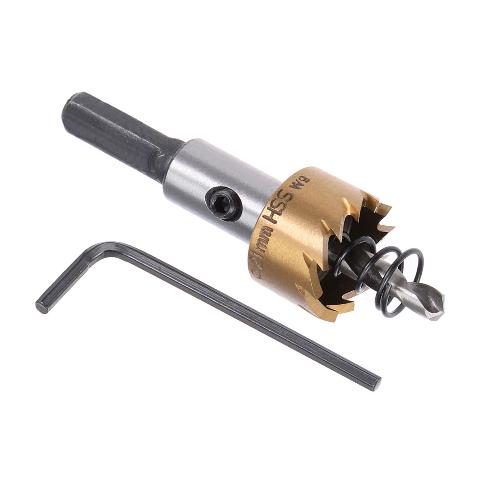 Kozelo 1pcs Hole Saw - [21mm] HSS (High Speed Steel) 4341 Drill Bit Hole Cutter for Stainless Steel Aluminum Metal Wood Plastic Use, Titanium Plated, Triangular Shank