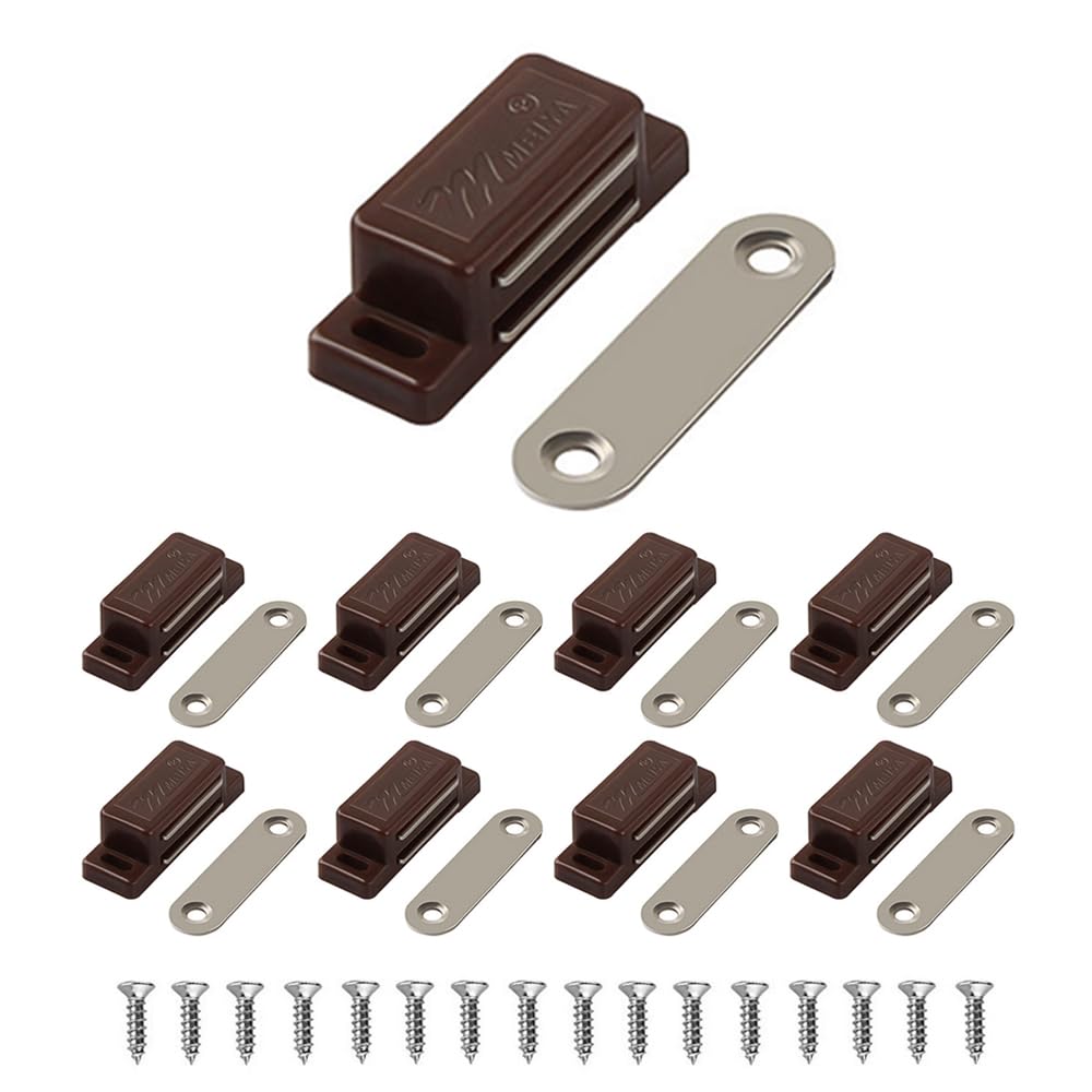 Magnetic Door Catch, Lockimo Cupboard Door Magnets Drawer Magnet Small Cabinet Door Magnetic Catches Latches for Kitchen Wardrobe Magnets Door Closers Magnet Closure 8 Pack Brown