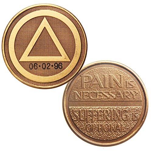 Personalized Custom Engraved - Circle Triangle - Pain is Necessary Suffering is Optional - Bronze AA (Alcoholics Anonymous)-ACA-AL-ANON-Sober-Sobriety-Birthday-Anniversary-Recovery-Medallion-Coin-Chip