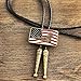 QUKE Native American Bald Eagle USA Flag Bolo Tie Genunie Leather for Men