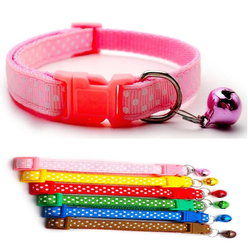 Small Dog Puppy Pet Collar Spot Design with Bell Nylon Adjustable Size 19-32cm Pink