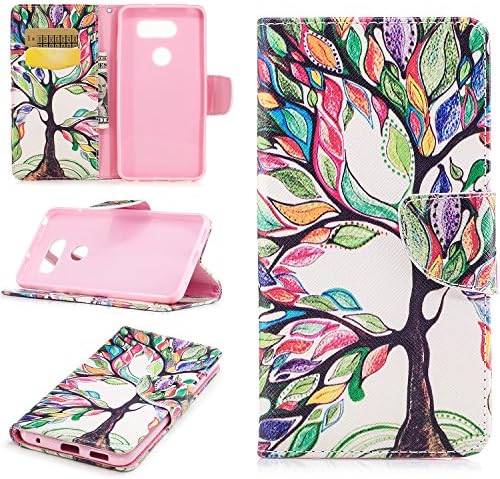 LG V30 Case, LG V30+ Case, Easytop Kickstand Feature Premium PU Leather Flip Fold Wallet Case with ID / Credit Card Slot Magnetic Closure for LG V30 / LG V30 Plus / LG V30+ (Colorful Big Tree)