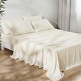 PHF 6PCS 100% Rayon Derived from Bamboo_ Sheets Set King Size, Cooling Sheets for Hot Sleepers, Wider Elastic Band & 16" Deep Pocket, Luxury Silky Soft Breathable Bedding Set & Pillowcase, Cream White