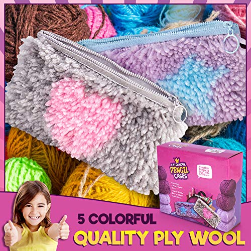 CRAFTILOO DIY 2 Rug Pencil Cases Latch Hook Kits for Kids Sewing Set