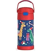 THERMOS FUNTAINER Water Bottle with Straw - 12 Ounce - Kids Stainless Steel Vacuum Insulated Water Bottle with Lid, Animal Presents