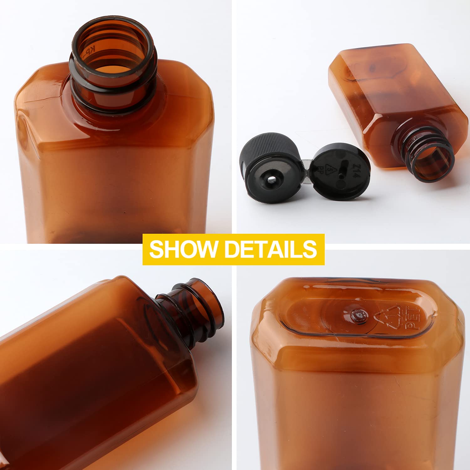 Travel Bottles 2 oz, Woaiwo-q Plastic Small Squeeze Bottles, Leak Proof Travel Size Containers With Flip Cap (32 Pack, Brown): Beauty