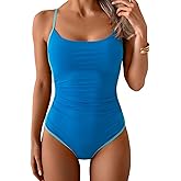 Eomenie One Piece Swimsuit for Women Tummy Control Ruched Bathing Suit Spaghetti Straps Color Block Slimming Swim Suits