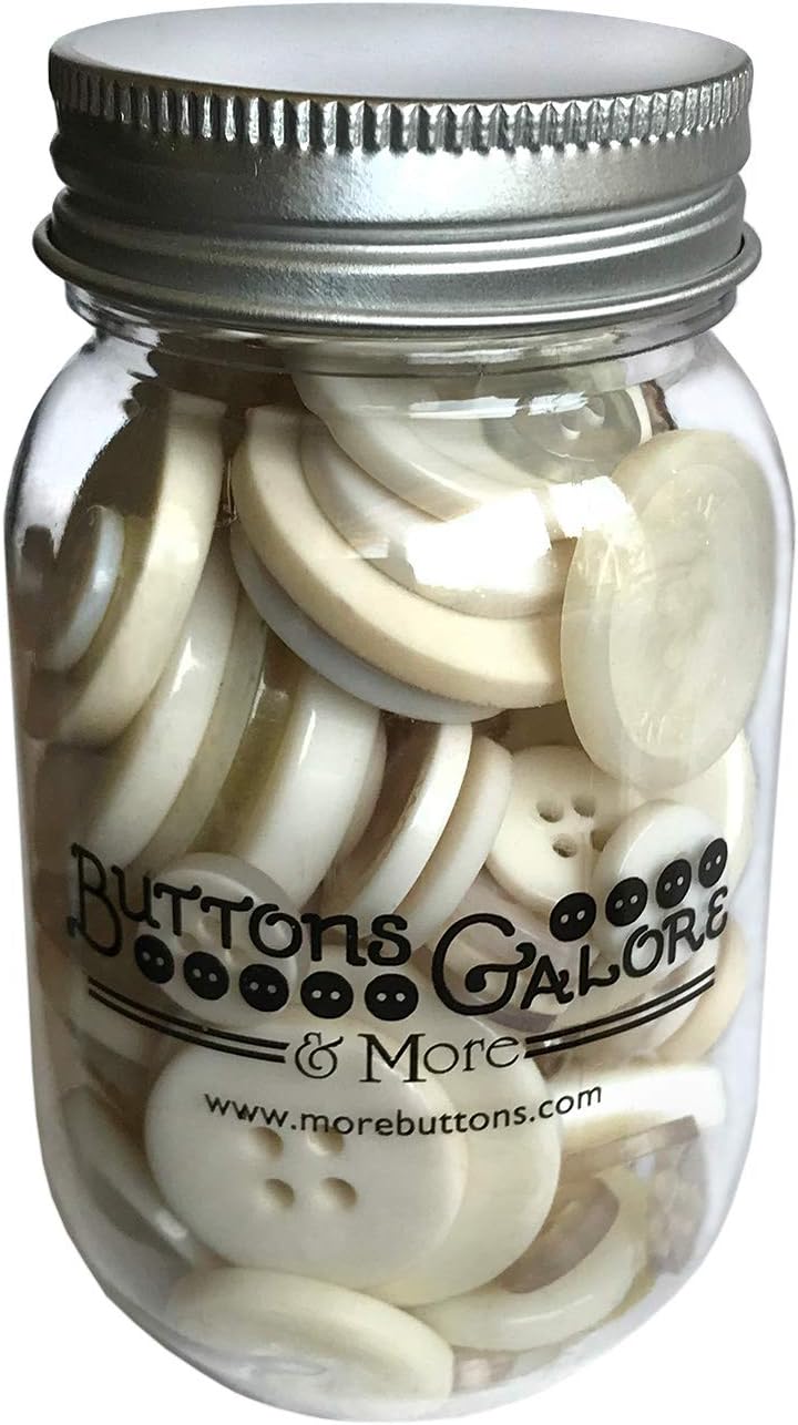 Buttons Galore Antique White Buttons Mason Jar (MJ112)