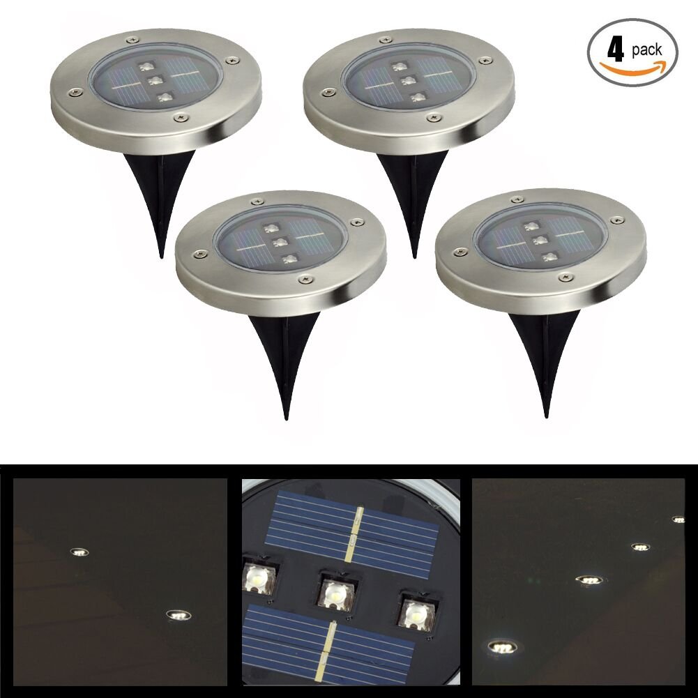 In-Ground Lights 4 Pack Solar Powered Ground Light Outdoor Lights Waterproof LED Solar Path Lights Garden Landscape Lighting forYard,Driveway,Lawn,Pathway (Warm White)