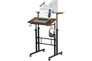 SIDUCAL Mobile Standing Desk, Portable Stand Up Desk, Small Adjustable Standing Desk Converter with Wheels Home Office Workstation, Rolling Desk Laptop Cart for Standing or Sitting, Rustic Brown
