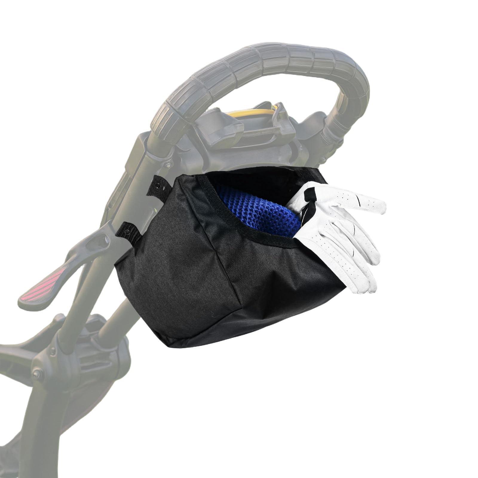 FINGER TEN Golf Cart Extension Storage Bag 1 Pack, Screw Mounted Push Organizer Fit for Compact 3 and Express DLX Push Carts, Black Durable Golf Accessory for Balls Gloves Accessories(Black)