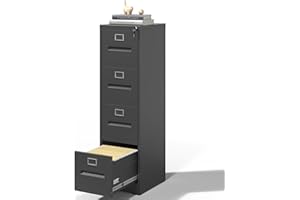 VIYET File Cabinet, 4 Drawers Vertical File Cabinets with Lock for Home Office,Heavy Duty Office Steel Filing Cabinet for Hanging Letters/Legal/A4, Assembly Required,Black