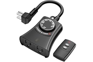 HBN Outdoor Light Timer with Remote Control, Waterproof Light Sensor Timer, 100 ft Wireless Range, 2 Grounded Outlets for Christmas Lights, 15A 1/2HP Heavy Duty