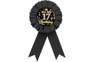 ROSTYAKZ It's My 17th Birthday Tinplate Badge Pin, Gold Diamond Happy 17th Birthday Button Pin, Seventeen Birthday Black Rosette Award Ribbon Pin for Girl, Brooch Buttons for 17 Years Old Birthday Party Decoration