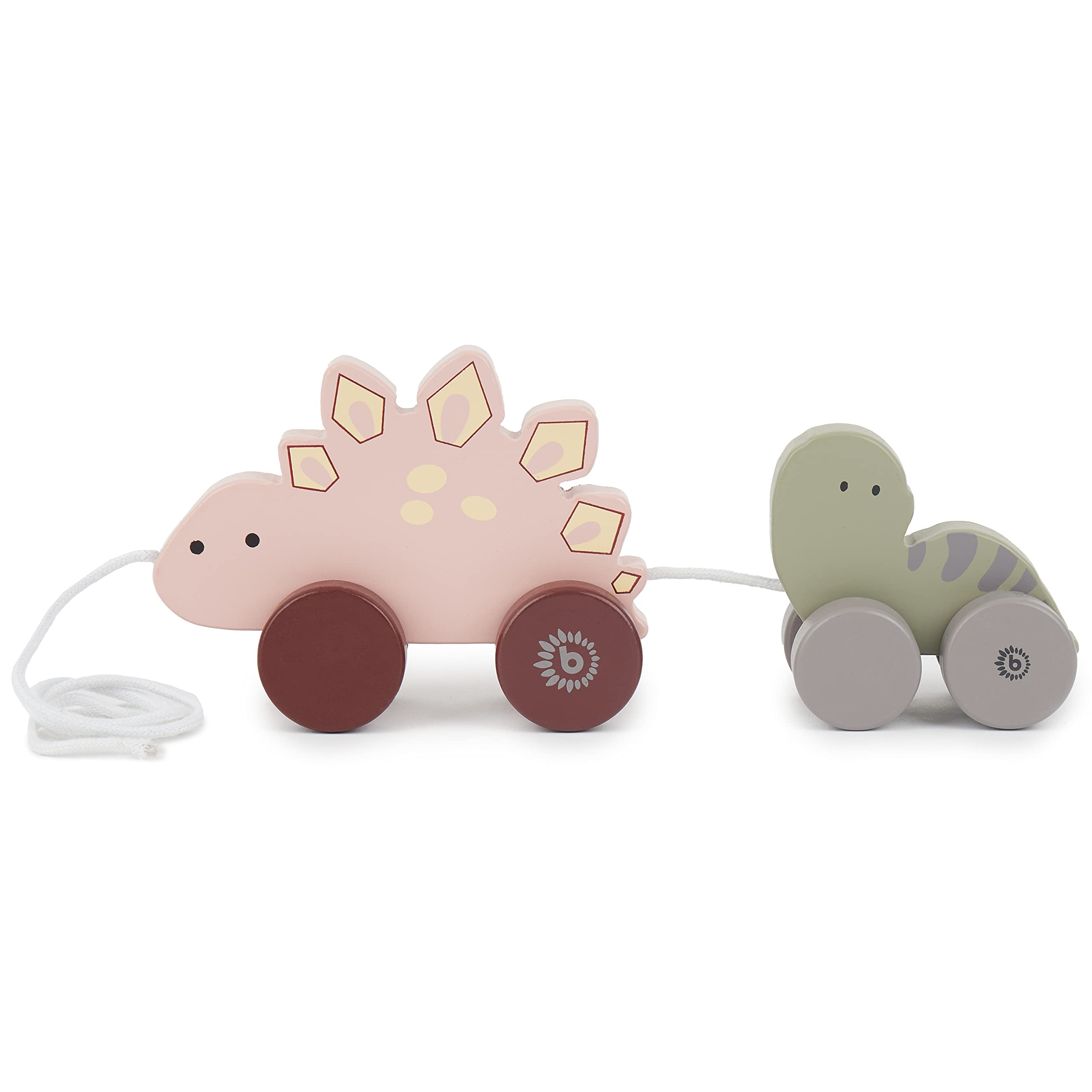 Bieco Wooden Pull Along Dinos | Pull Along Toy for 1 Year Olds | Cute Wooden Animal Toy | Baby Dinos to | Toys Wood from 1 Year | Dino Friends