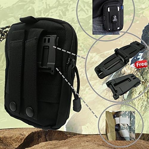 Molle Pouch, Nylon Tactical Molle Pouch EDC Utility Gadget Belt Waist Bag Carry Accessory Kit Gadget Money Pocket Bag with Cell Phone Holster Holder Phones Smaller than 5.5 inch - Black (Black)